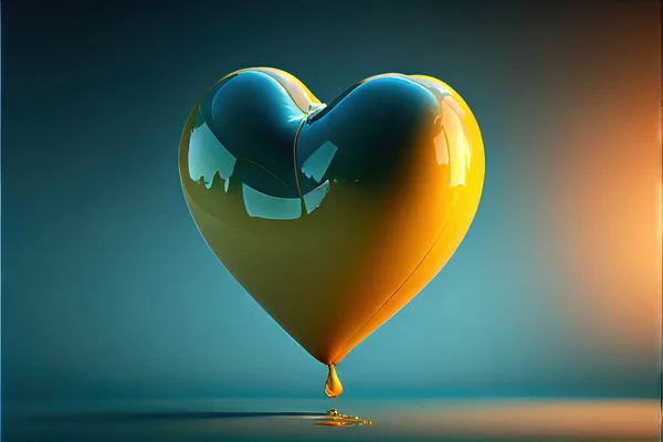 3d rendering of a blue balloon with a heart shaped on a black background