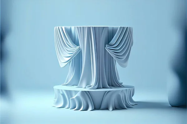 3d rendering of a white curtain with a blue background