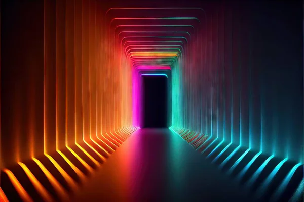 neon glowing tunnel with dark background, 3d rendering
