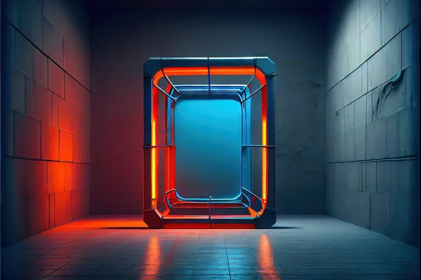 3d rendering of a modern building interior with neon lights