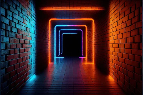neon glowing tunnel with dark background