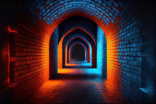 3d rendering of a tunnel with a glowing neon light