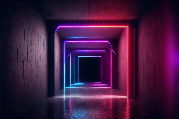 3d abstract background with neon lights and lines.