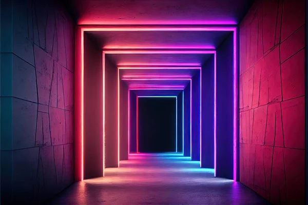 neon tunnel with dark purple and blue colors. 3d rendering