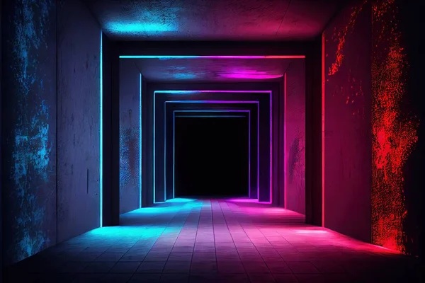 neon glowing tunnel with dark background