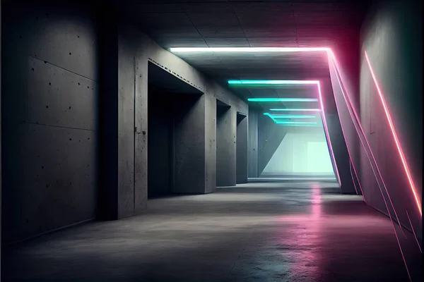 dark empty room with neon lights. 3d rendering