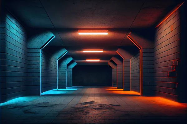 3d rendering of an empty room with neon lights