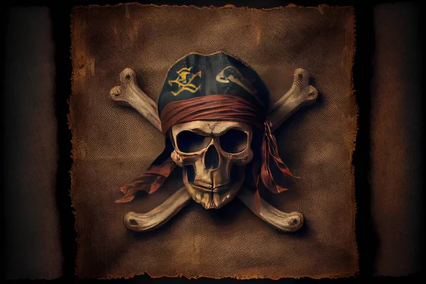 skull with a hat and a pirate mask on a dark background