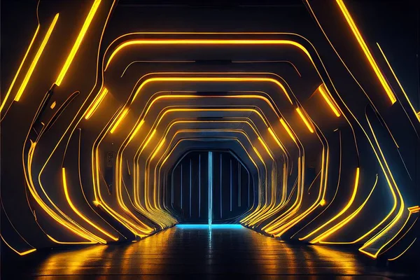 neon lights with glowing lines, abstract background. 3d illustration