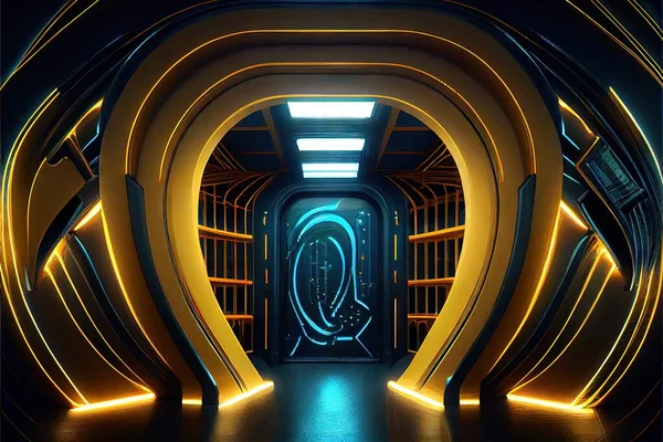 3d futuristic abstract tunnel with lights and neon light