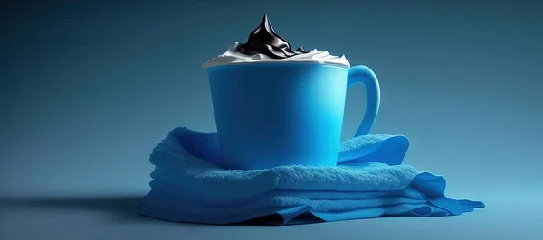 cup of tea with a blue mug on a light background