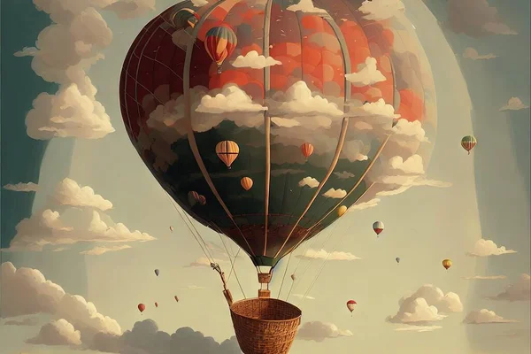 hot air balloon with balloons and clouds
