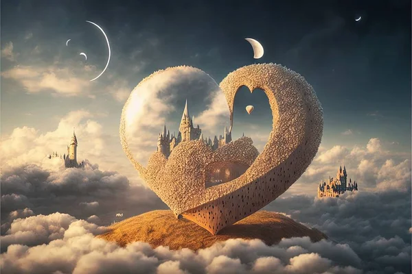 fantasy landscape with a heart and a moon