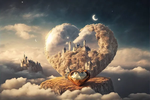 fantasy landscape with heart and cloud