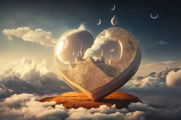 digital composite of heart in the clouds