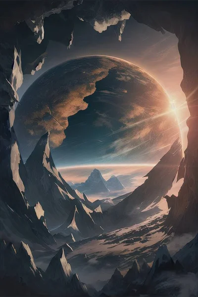 alien planet in the mountains. 3d illustration