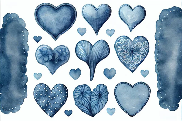 watercolor hearts and hand drawn heart. vector illustration.
