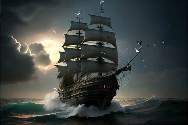 3d illustration of a sailing ship on a background of a sailboat