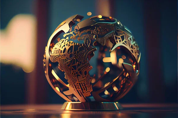 3d rendering of a globe with a digital screen