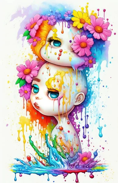 colorful illustration of a girl with a face mask