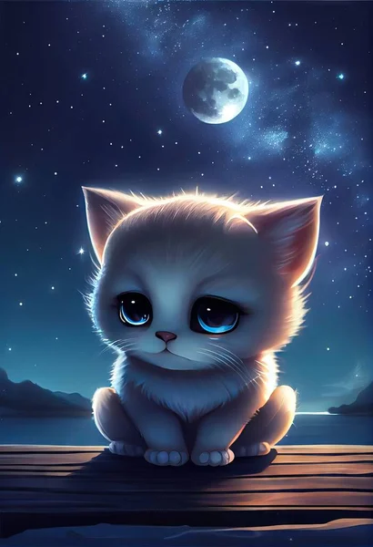 illustration of a cat with a moon