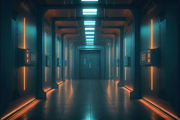 futuristic sci fi spaceship interior background. 3d rendering