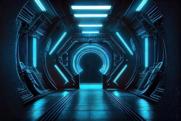 sci fi spaceship tunnel with dark background 3d rendering