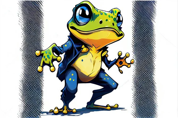 funny cartoon frog with a green eyes