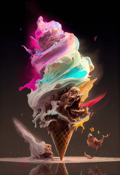 ice cream with colorful sprinkles on a black background