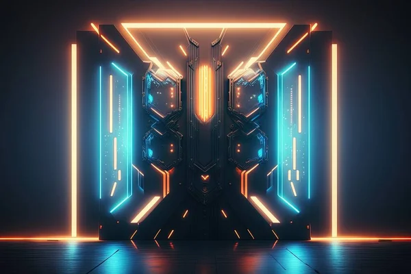 futuristic neon lights with glowing particles. modern technology concept. 3d rendering