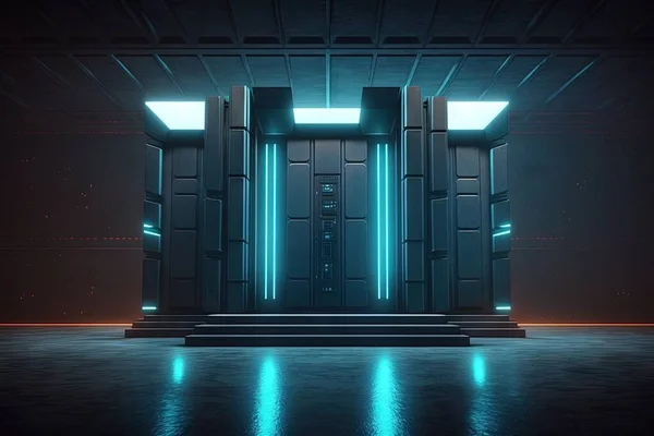 futuristic sci fi spaceship interior background. 3d rendering