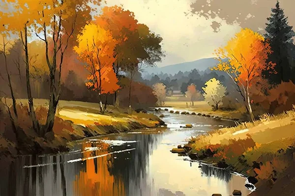 autumn landscape with trees and river