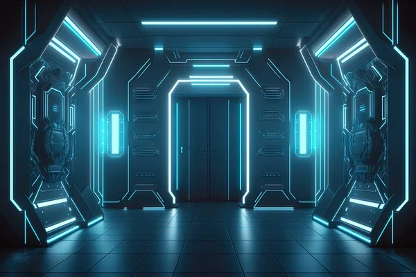 futuristic background with blue and white neon lights