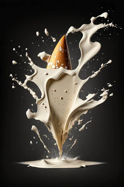 milk splash with chocolate splashes on black background. 3d rendering