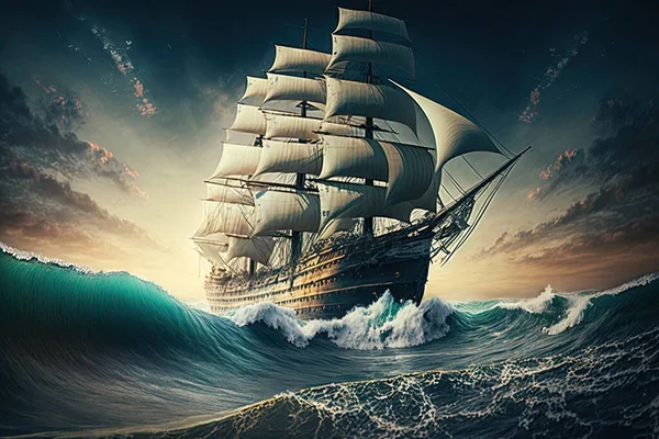 3d illustration of sailing ship on background