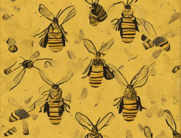 bee insect drawing on yellow background