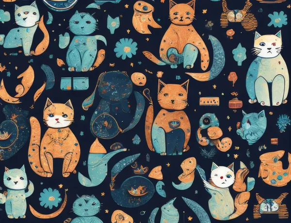 cute cat seamless pattern. vector illustration