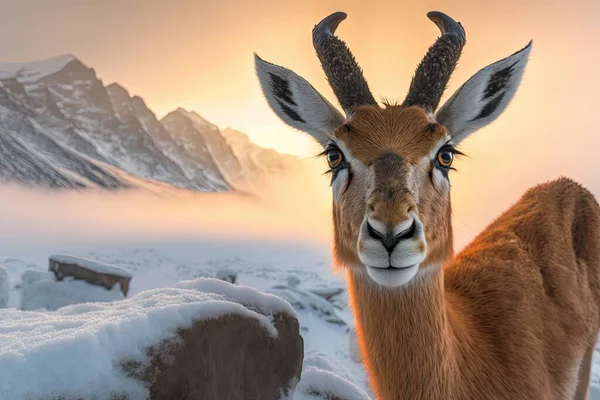 a closeup shot of a beautiful deer in the mountains