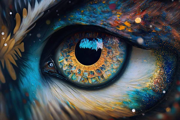 eye of a woman's eyes with a blue pattern