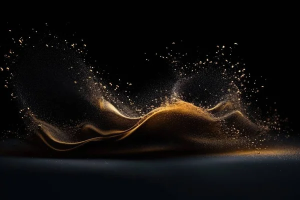 gold glitter splash on black background. abstract texture. 3d rendering.