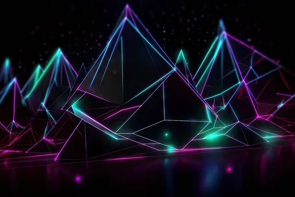 abstract background with neon glowing lines and dots, 3d rendering
