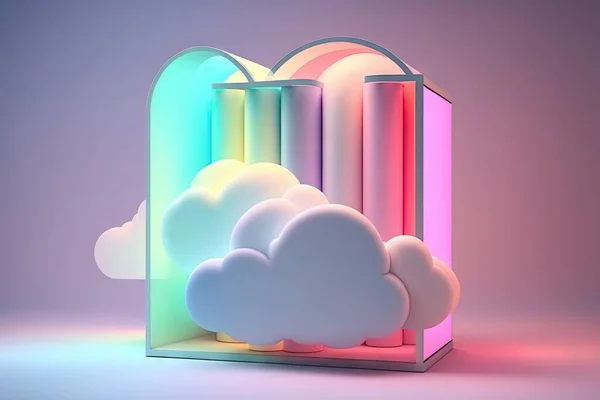 cloud computing concept with 3d rendering of colorful clouds and blue sky