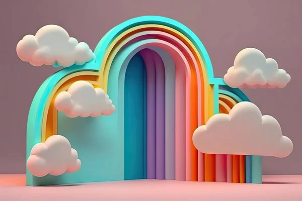 colorful rainbow clouds on a bright background. 3d rendering