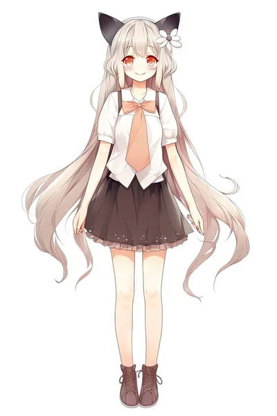 Desenho estilo anime de uma garota com cabelo branco e asas de anjo  generativas ai
