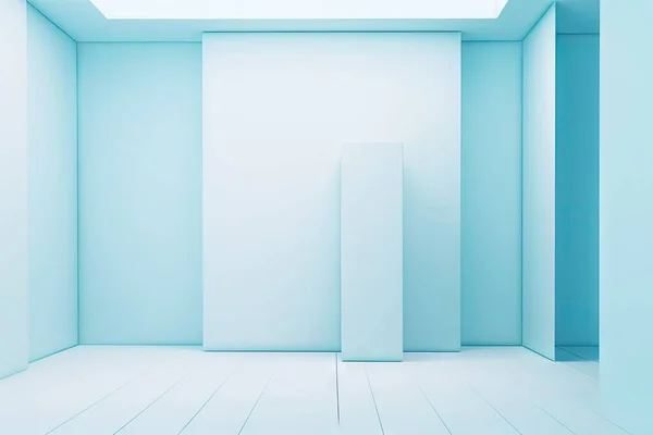 empty room with blue walls and white wall. 3d rendering