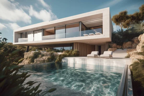 3d rendering of modern villa with swimming pool