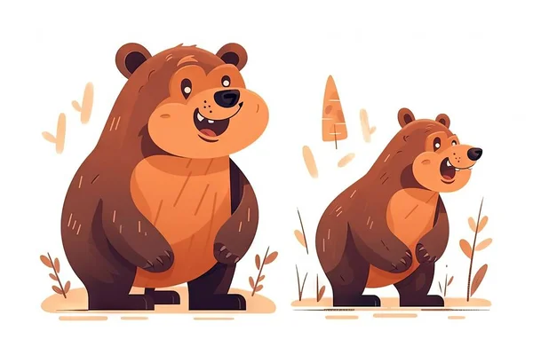 cute cartoon bear with a stick in the forest. vector illustration
