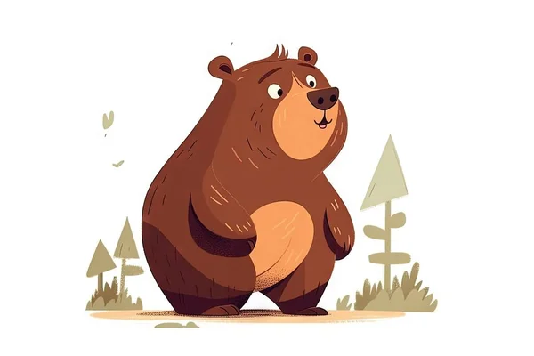 illustration of a cute cartoon beaver with a bear