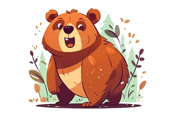 cute cartoon bear with leaves and tree vector illustration