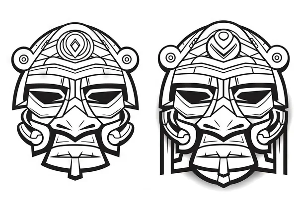 black and white tribal skull with wings and helmet. vector illustration